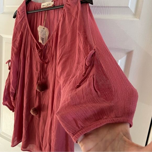 NWT Johnny Was guava gauze pom pom top xs women - Picture 4 of 8